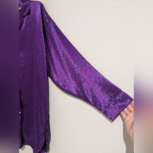 Victoria's Secret Vintage Purple Geometric Pearl Button Satin Nightgown 80s - Picture 7 of 12